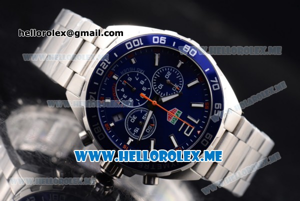 Tag Heuer Formula 1 Chronograph Miyota Quartz Stainless Steel Case/Bracelet with Blue Dial and Stick/Arabic Numeral Markers - Click Image to Close